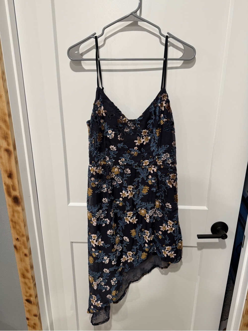 Floral Asymmetric Slip Dress - Navy Blue
